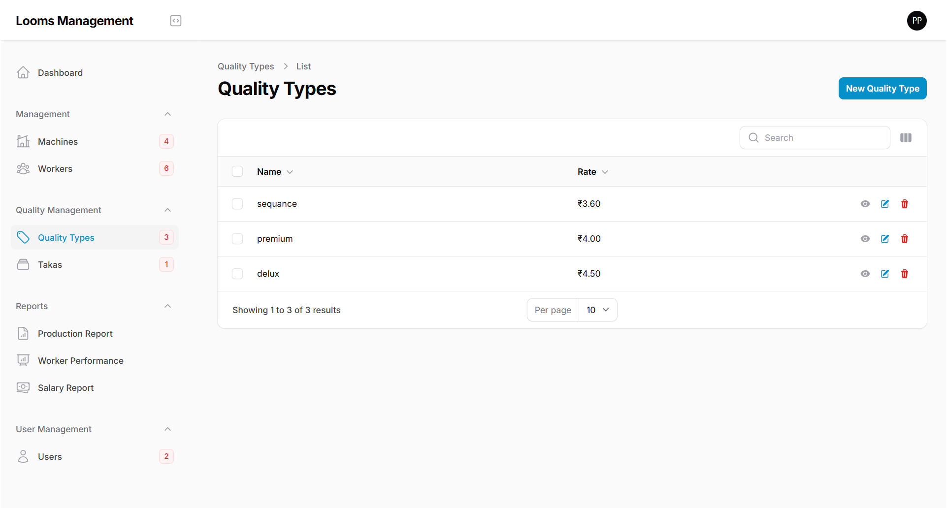 Quality Types Management